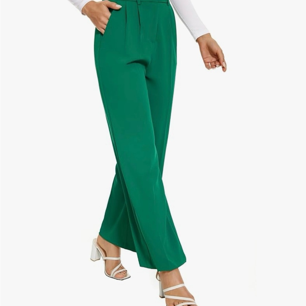Funyyzo Wide Leg Pants Women’s Size 2-4 Business Work Trousers Green